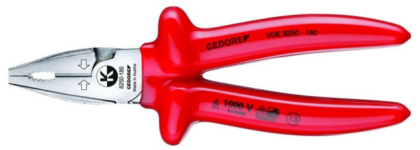 GEDORE VDE-Kraft-Kombinationszange mit Tauchisolierung, 180 mm, 6720090