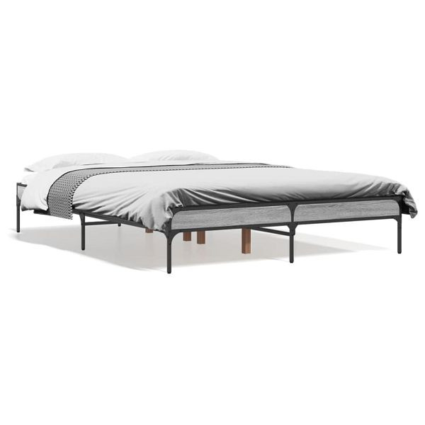 vidaXL Bettgestell Grau Sonoma 140x190 cm Holzwerkstoff und Metall, 845039