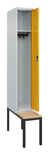 C+P Spind Evolo PLUS, 1 Abteile, 2120x300x815mm, 7035/1004, Haken 3, Zylinderschloss, Sitzfläche Buche-Hartholz, Sitzbank, 0490507-10 S10027
