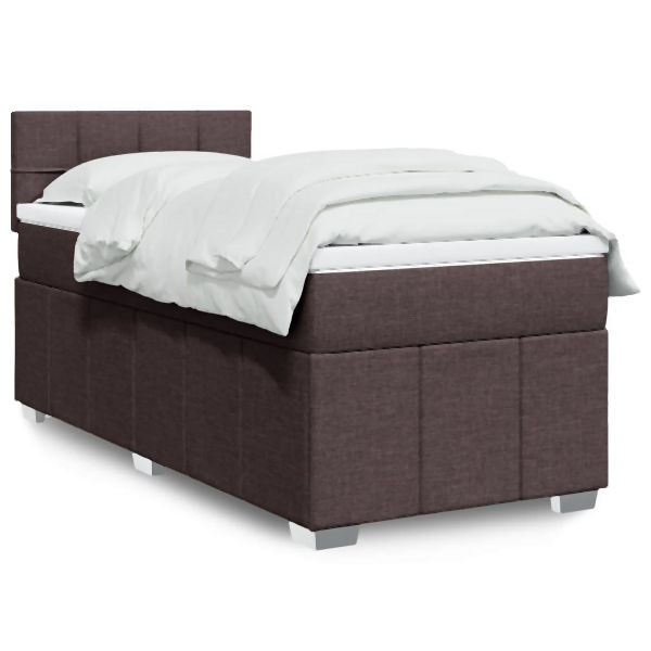 vidaXL Boxspringbett mit Matratze Dunkelbraun 100x200 cm Stoff, 3289282