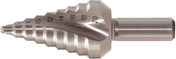 KS Tools HSS Stufenbohrer extra kurz, Durchmesser 4-20mm, 9 Stufen, 330.2372