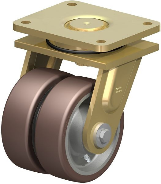 Blickle LSD-GB 150K-35 Stahlgeschweißte Schwerlast-Doppel-Lenkrolle, schwere Drehkranz-Ausführung, Blickle Besthane®, Braun, 742798