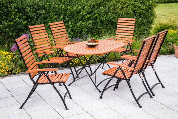 Merxx Schlossgarten Set 7-teilig, 6 Schlossgarten Klappsessel, 1 Schlossgarten Klapptisch, oval, 140 x 90 cm, 50148-217