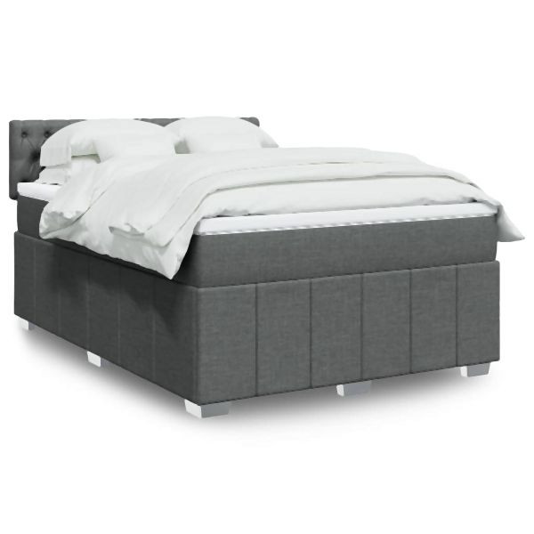 vidaXL Boxspringbett mit Matratze Dunkelgrau 140x190 cm Stoff, 3289371