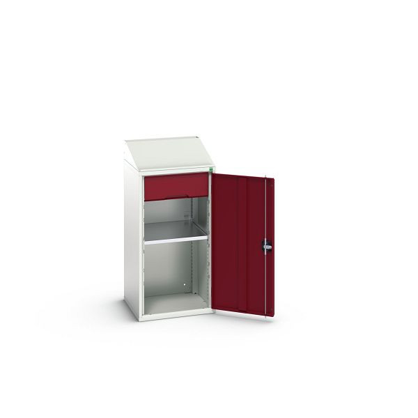 bott verso Pultschrank, mit 1 Fachboden und 1 Schublade, BxTxH: 525 x 550 x 1130 mm, Lichtgrau / Purpurrot, 16926370.24