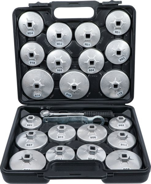 BGS Ölfilterschlüssel-Satz, Aluminium-Druckguss, Antrieb Innenvierkant 12,5 mm (1/2"), 23-teilig, 1035