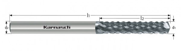 Karnasch VHM-Router, Umfangfräser mit Bohrerspitze d=10,0 / Form HA / L2=30 / L1=72 mm, 291784100030