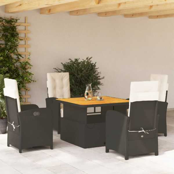 vidaXL 5-tlg. Garten-Essgruppe mit Kissen Schwarz Poly Rattan, UV-beständig, 3277318