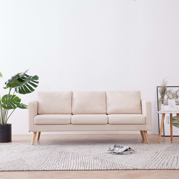 vidaXL 3-Sitzer-Sofa Stoff Cremeweiß, Holz, 168 x 70 x 73 cm, 281352