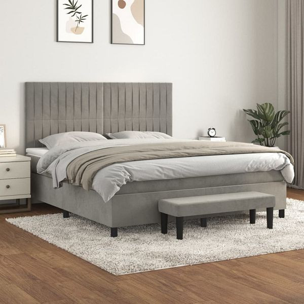 vidaXL Boxspringbett mit Matratze Hellgrau 180x200 cm Samt, 3137977