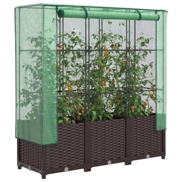 vidaXL Hochbeet mit Gewächshaus-Aufsatz Rattan-Optik 120x40x138 cm, 4015801