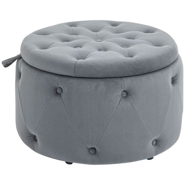 HOMCOM Sitzhocker mit Stauraum, Sitztruhe mit Samtoptik, Knöpfen für Wohnzimmer, 838-351V00GY