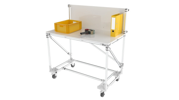 TRILOGIQ Mobiler Prüftisch mit Informationstafel, 1150 x 610 x 1300 mm, 20274-01