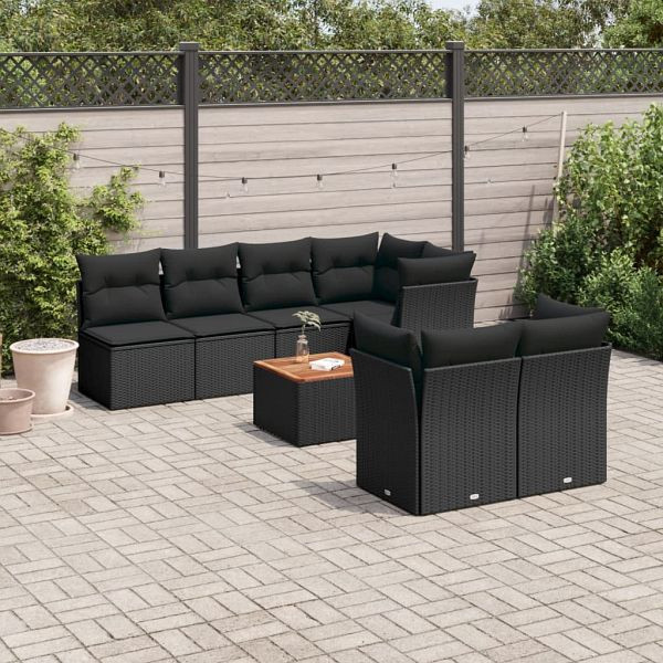 vidaXL 8-teilig Garten-Sofagarnitur mit Kissen Schwarz Poly Rattan, 3255845