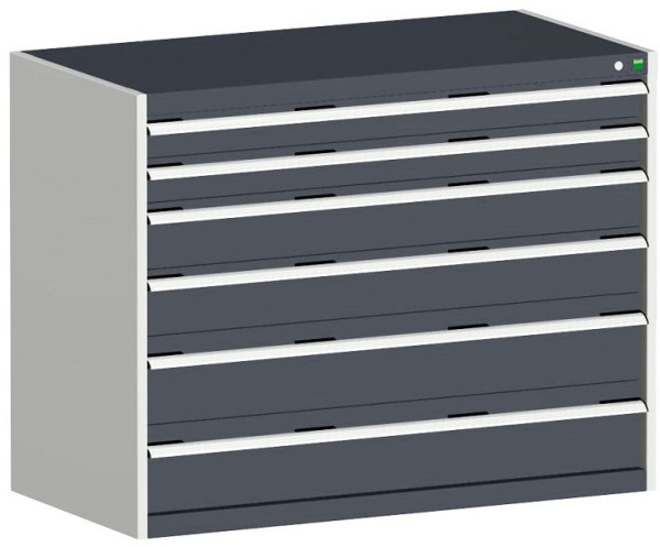 bott cubio Schubladenschrank bestückt mit 6 Schwerlastschubladen BxTxH: 1300 x 750 x 1000 mm, RAL 7035/7016, 40030094.19V