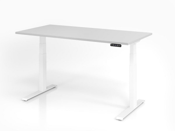 Hammerbacher Schreibtisch XDKB16, 160 x 80 cm, Platte: Grau, 25 mm dick, ABS-Dickkante, Rechteckform, Weiß, VXDKB16/5/W