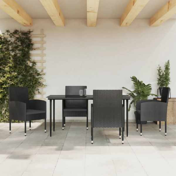 vidaXL 5-tlg. Garten-Essgruppe Schwarz Poly Rattan und Stahl, 3203340