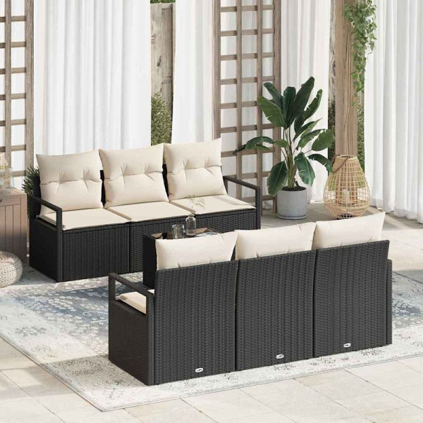 vidaXL Garten-Sofa-Set, 7er Set, Schwarz und Creme 55 x 55 x 37 cm, 3354936