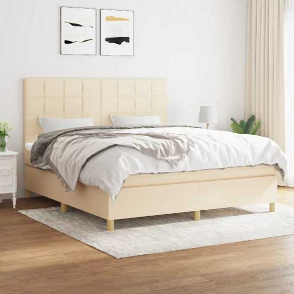 vidaXL Boxspringbett mit Matratze Creme 180x200 cm Stoff, 3142358