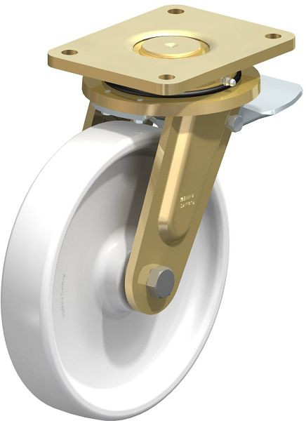 Blickle LS-SPO 251G-ST Stahlgeschweißte Schwerlast-Lenkrolle, schwere Drehkranz-Ausführung mit Feststeller, Polyamid, Weiß, 755062