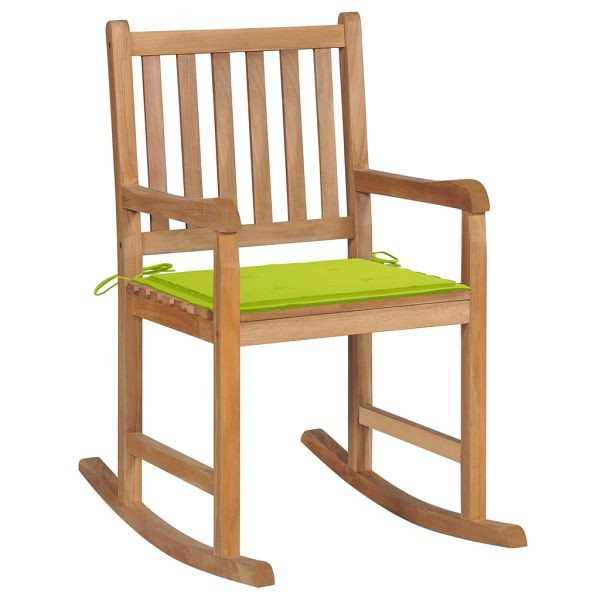 vidaXL Schaukelstuhl mit Hellgrünem Kissen Massivholz Teak, 3062768