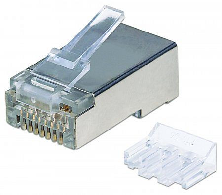 INTELLINET 70er-Pack Cat6A RJ45-Modularstecker Pro Line, 70 Stecker im Becher, 50 µ vergoldete Kontakte, 790505