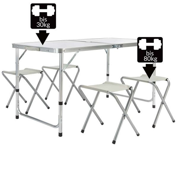 casaria Campingsitzgruppe 5-tlg Weiß Alu klappbar, 108133