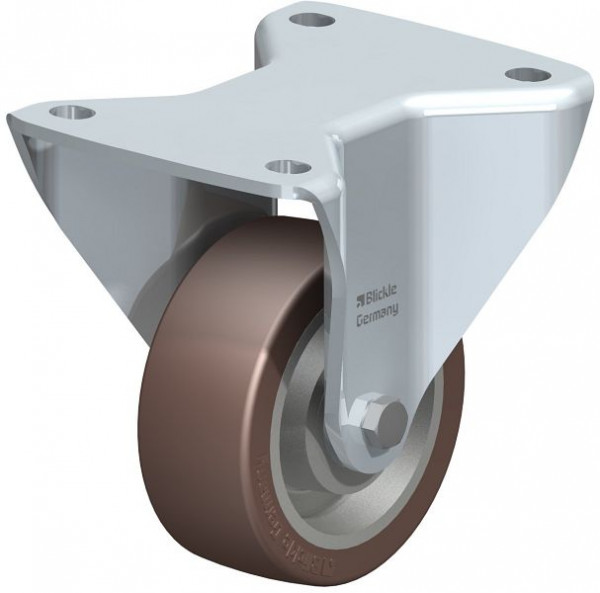 Blickle BH-GB 100K-3 Stahlblech-Bockrolle, Schwerlast-Ausführung, mit Anschraubplatte, Blickle Besthane®, Braun, 752616