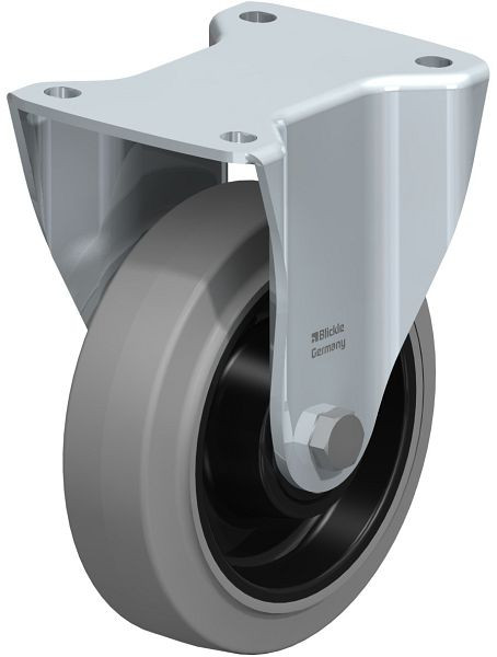 Blickle BH-POEV 160KD-SG Stahlblech-Bockrolle, Schwerlast-Ausführung, mit Anschraubplatte, Elastik-Vollgummi, Grau, 349613