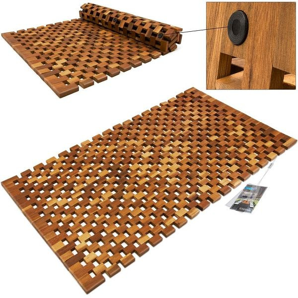 casaria Badvorleger Holz 80x50cm FSC Akazienholz Gummistopper, 190224