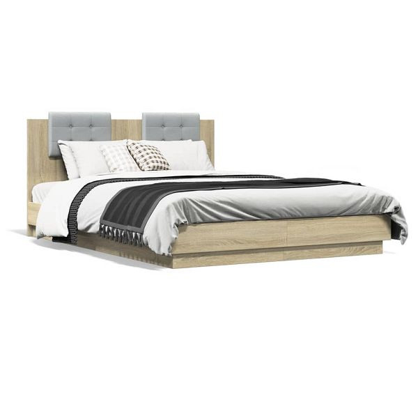 vidaXL Bettgestell mit Kopfteil Sonoma-Eiche 140x200 cm Holzwerkstoff, 3209921