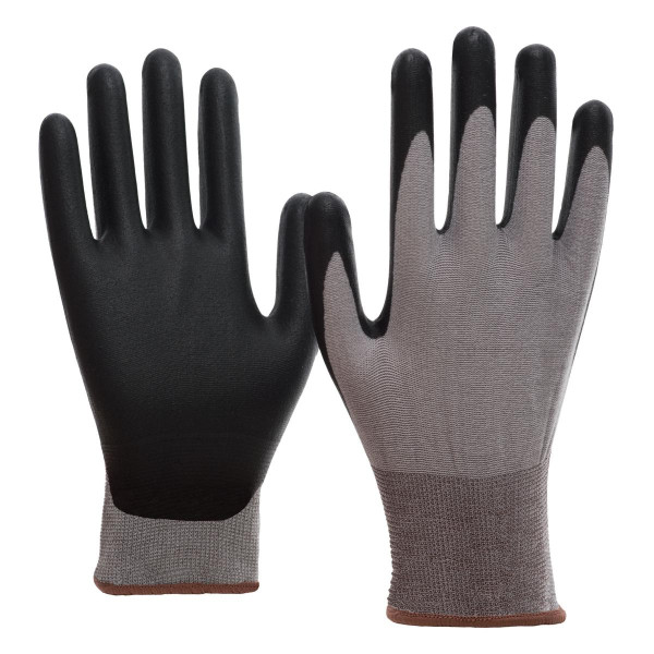 NITRAS SKIN CLEAN, Strickhandschuhe, Spezial-Stretch-Strick, grau, PPU-Beschichtung, schwarz, STANDARD 100 by OEKO-TEX®, Größe: 10, VE: 120 Paar, 8720-10