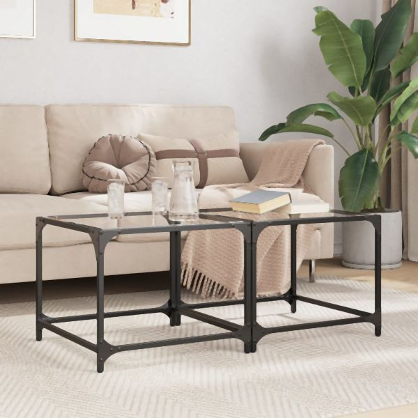 vidaXL Couchtische mit Glasplatte 2 Stück Transparent 50x50x40 cm Stahl, 845967
