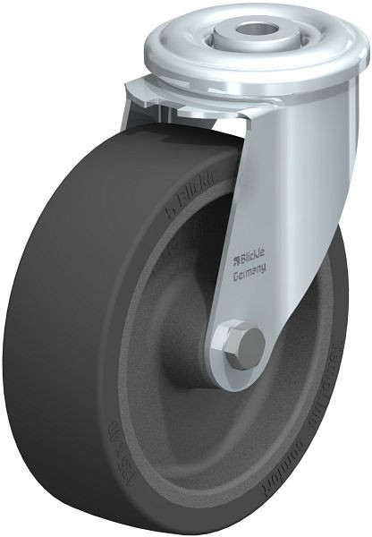 Blickle LIR-POSI 125G Hitzebeständige Stahlblech-Lenkrolle mit Rückenloch, Silikon-Gummi, Schwarz, 845644