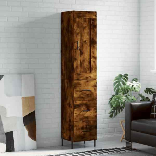 vidaXL Highboard Räuchereiche 34,5x34x180 cm Holzwerkstoff, 3200206