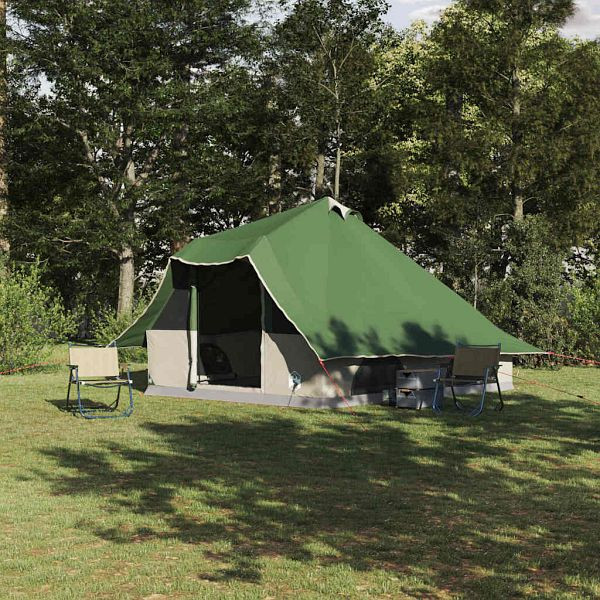 vidaXL Familien-Tipi-Zelt mit Dach Grün und Braun 358 x 296 x 258 cm, 42000969