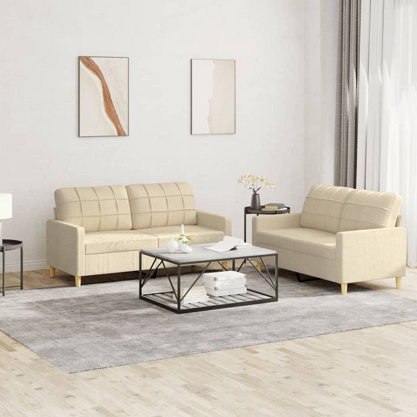 vidaXL 2-teilig Sofagarnitur mit Kissen Creme Stoff, 3201276