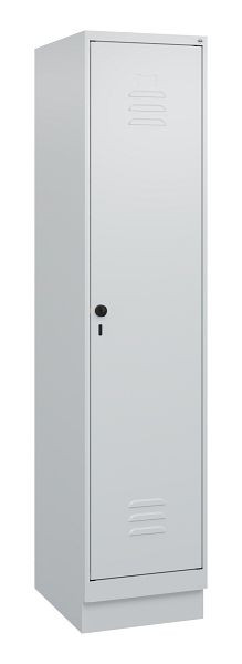 C+P Umkleidespind Classic PLUS mit Mitteltrennwand, Sockel, 1800x400x500mm, 7035/7035, Drehriegel, 0800207-12F S10009