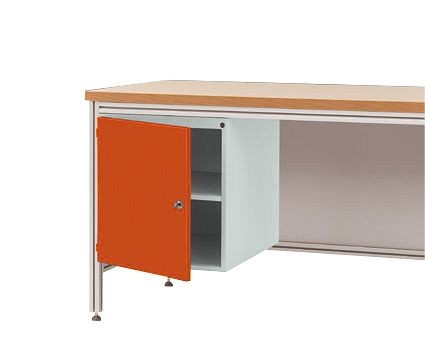Manuflex Gehäuse-Unterbau für ALU-Arbeitstische, Nutzhöhe 500 mm mit Türanschlag rechts, für Tischtiefe 800 mm, Rotorange, ZB4974.2001