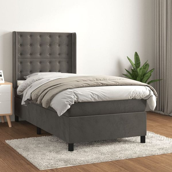 vidaXL Boxspringbett mit Matratze Dunkelgrau 90x190 cm Samt, 3132892