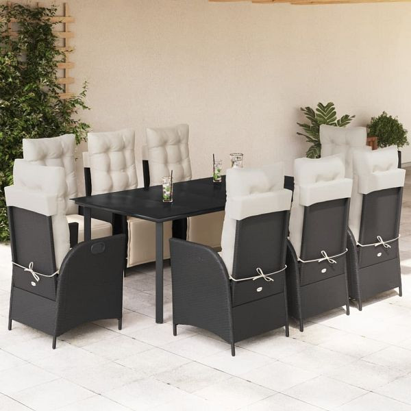 vidaXL 9-teilig Garten-Essgruppe mit Kissen Schwarz Poly Rattan, 3213391