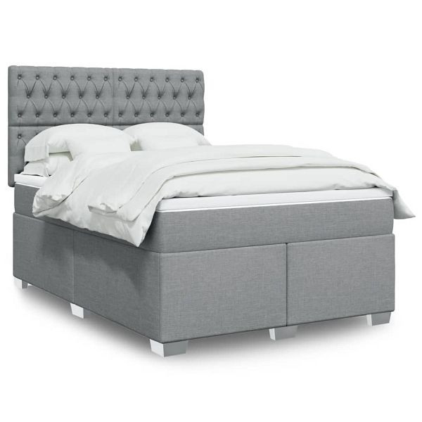 vidaXL Boxspringbett mit Matratze Hellgrau 140x190 cm Stoff, 3290490