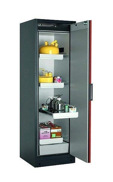 asecos Sicherheitsschrank Q-CLASSIC-90, Q90.195.060.R in verkehrsrot RAL 3020 mit 3x Auszugswanne Standard (Stahlblech), 30073-046-33422