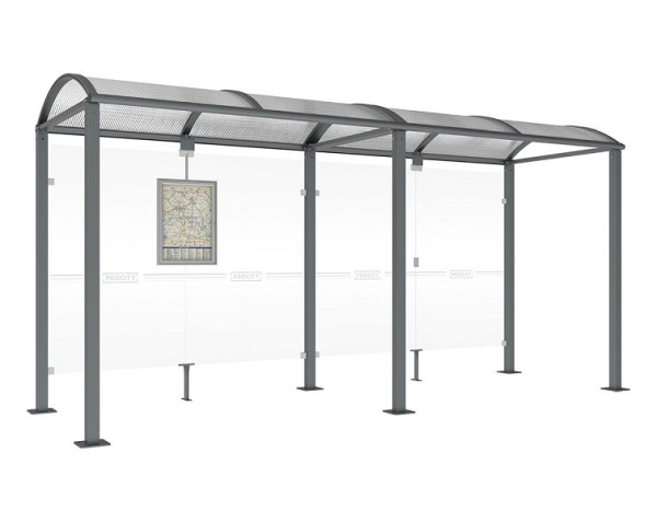 Procity Wartehalle Vierkantrohr - Ohne Seitenverkleidungen, Farbe Procity grau, Maße: Breite 5000 x Höhe 2560 x Tiefe 1600 mm, 529209.GPRO
