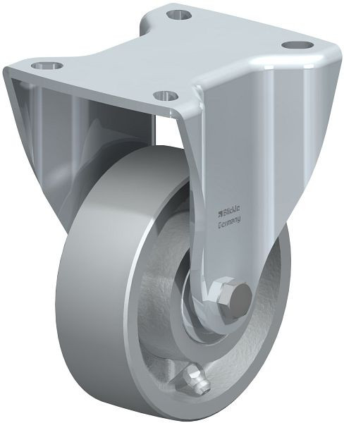 Blickle BH-G 100K-1 Stahlblech-Bockrolle, Schwerlast-Ausführung, mit Anschraubplatte, Guss, Grau, 754042