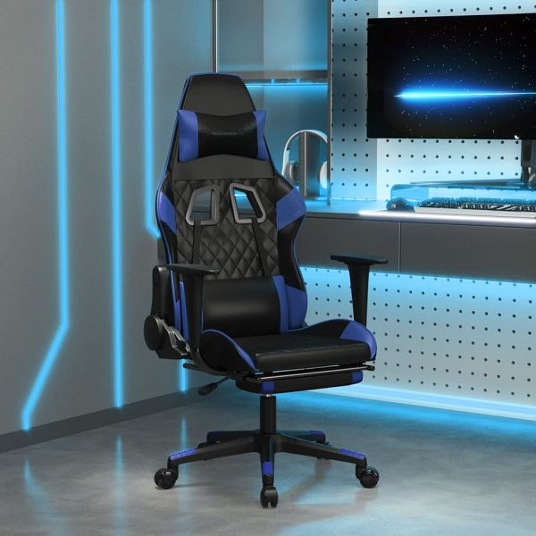 vidaXL Gaming-Stuhl mit Massage & Fußstütze Schwarz & Blau Kunstleder, 345522