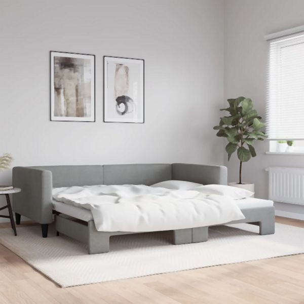 vidaXL Tagesbett Ausziehbar Hellgrau 100x200 cm Stoff, 3196583