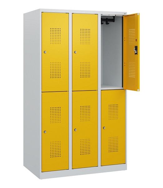 C+P Doppelstöckiger Spind Evolo PLUS, 6 Fächer, 1530x900x500mm, 7035/1004, Zylinderschloss, 0493005-30 S10018