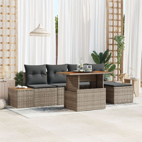 vidaXL Garten Sofa Set 6-teilig grau Rattan, Stahlrahmen, Polyesterkissen, 3350061