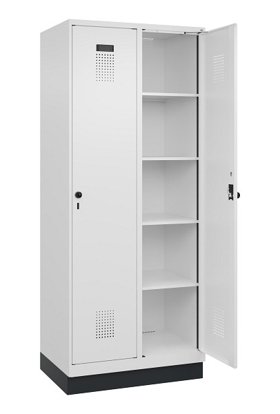 C+P Wäsche-Spind Evolo PLUS, mit Sockel, 2 Abteile, 1950x800x500mm, 9016/9016, Verschluss Drehriegel, Ablageböden 8, 049020-22B S10020